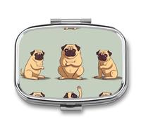 Yoga Pug Pill Case with 2 Compartment, Pill Organizer Portable Square Pill Box,Vitamin Pill Organizer for Pocket Purse and Travel