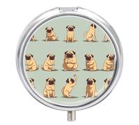 Yoga Pug Pill Organizer 3 Compartment Travel Pillbox with Mirror Daily Medicine Pill Case Metal Pill Box for Purse & Pocket Portable Small Medicine Box Round Vitamin Case Container