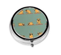 Yoga Pug Print Personalised Portable Pillbox with,Mini Pillbox Compact and Convenient Pill Organiser for Storing and Organising Pills