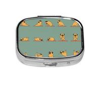 Yoga Pug Print Pill Case Portable Square Pill Box with 2 Compartments,for Purse Pill Box Travel Bag