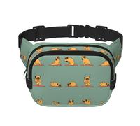 Yoga Pug Print Unisex Square Double Layer Waist Bag Trendy Crossbody Fanny Pack Travel Workouts, Black, One Size