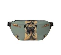 Yoga Pug Printed Fanny Pack Waist Bag for Men Women, Adjustable Bumbags Hip Bum Bag Travel Crossbody Bags Sports Running Hiking Belt Bag