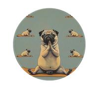 Yoga Pug Printed Gaming Mouse Pad 4 PCS, Round Non-Slip Rubber Base Laptop Mousepad Desk Mat for Gamer, Office, Home