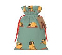 Yoga Pug Printing Cute Christmas Bag Drawstring Design 4.7x6.9 Inch For Christmas Party Birthday Gift Packaging