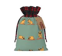 Yoga Pug Printing Cute Color Matching Plaid Christmas Bag Drawstring Design For Christmas Party Gift Packaging