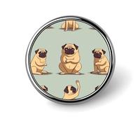 Yoga Pug Round Badge Cute Enamel Lapel Pin Brooches Button Pin Personalized Clothing Decoration Unisex Badge Holder Hats Bags Shirts Decor