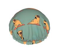 Yoga Pug Shower Cap - Full Print Design, Water-Resistant Polyester Fabric, Bathing Essential