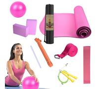 Yoga Set for Beginners, Fitness Set - 7 mm Yoga Mat with , 10 Piece Pilates Training Device, Resistance Bands, Ring Blocks, Stretching Equipment for Floor Training