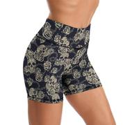 Yoga Shorts High Waisted Tummy Control Biker Shorts for Womens Athletic Running Workout Gym Tennis Shorts, Skull 2xl, Large