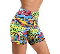 Yoga Shorts High Waisted Tummy Control Biker Shorts for Womens Athletic Running Workout Gym Tennis Shorts, Retro 80s 90s, XL