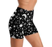 Yoga Shorts High Waisted Tummy Control Biker Shorts for Womens Athletic Running Workout Gym Tennis Shorts, Black and White Moon Star, XXL