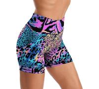 Yoga Shorts High Waisted Tummy Control Biker Shorts for Womens Athletic Running Workout Gym Tennis Shorts, Leopard 2xl, Large