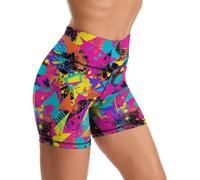 Yoga Shorts High Waisted Tummy Control Biker Shorts for Womens Athletic Running Workout Gym Tennis Shorts, Retro 80s 90s Geometry, S