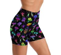 Yoga Shorts High Waisted Tummy Control Biker Shorts for Womens Athletic Running Workout Gym Tennis Shorts, Mushrooms 2xl, XL