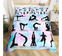 Yoga Silhouette Duvet Cover Sets Fresh Single Bedding Set with Zipper Closure, Soft Microfiber Quilt Cover with 2 Pillowcases 50x75cm GE795