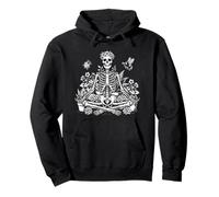 Yoga Skeleton Grounded Botanical Art Meditating Anatomy Pullover Hoodie
