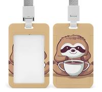 Yoga Sloth Coffee Badge Holder, Fashionable Waterproof Plastic Card Sleeve，Cute Durable Card Name Tag Lanyard，Vertical Lanyards for Id Badges Suitable for Office Use
