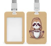 Yoga Sloth Coffee Badge Holder Waterproof Plastic ID Card Badge Holders with Lanyard Vertical Card Case Protector Pouch Clear Window Work Badges for Women Men