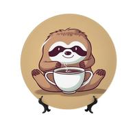Yoga Sloth Coffee Ceramic Decorative Plates Bone China Decorative Plate With Display Stand Handmade Ceramic Ornament Personality Porcelain Dinner Plate Crafts For Home Office Wall Decoration 17cm