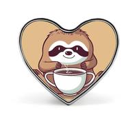 Yoga Sloth Coffee Heart Shape Lapel Pin Personalized Pinback Button Badges Retro Punk Button Pin Kawaii Heart Badges for Men Women Clothes Bags Hats & Gift