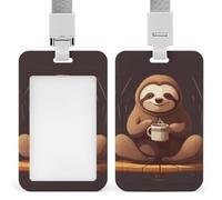 Yoga Sloth Coffee Id Badge Holder with Lanyard, Clear Vertical Card Protector Waterproof, Breakaway Safety Neck Strap, Heavy Duty Name Tag Holder for Nurse Teacher Officer Staff Women Men