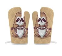 Yoga Sloth Coffee Oven Mitt Non-Slip Mini Oven Mitt High Heat Resistant Kitchen Gloves Soft Comfortable Oven Mitts Hanging Storage Kitchen Mitts Cooking Oven Glove 1 Pair