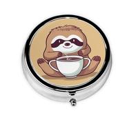 Yoga Sloth Coffee Pill Box Metal Round Small Pill Case Cute 3 Compartment Pill Organizer Portable Travel Pillbox Mini Pill Container Holder for Daily Medicine Supplement Vitamin