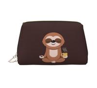 Yoga Sloth Coffee Printed Hand-held Zipper Cosmetic Bag Large Travel Toiletry Bag Suitable for Home and Travel