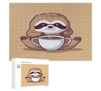 Yoga Sloth Coffee Puzzles for Adults Wooden Jigsaw Puzzle with Storage Box Personalized Exquisite Wooden Puzzle for Home Wall Decorative Puzzles&Relaxing Gifts 300 PCS Pieces