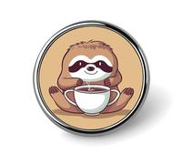 Yoga Sloth Coffee Round Badge Cute Brooch Hats Jackets Decor Personalized Lapel Pin Clothing Jewelry Accessories for Wedding Party Gift