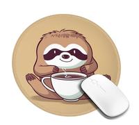 Yoga Sloth Coffee Round Mouse Pad 8 Inch, Comfort Gaming Mousepad, Stitched Edge Non-Slip Rubber Base, Waterproof Computer Mousemat Washable Laptop Mousepads for Home Office