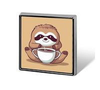Yoga Sloth Coffee Square Lapel Pin for Men Women Personalized Lapel Badge Metal Brooch Printed Aluminum Alloy Memorial Pins for Backpack Clothing Decoration Business