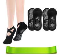 Yoga Socks, 2 Pairs Grippy Socks, Non-slip Pilates Sock Breathable with Straps mit Resistance Bands, One Size for Women Girls, Ideal for Pilates, Fitness, Barre, Ballet, Barefoot Workout, Dance