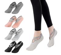 Yoga Socks, 4 Pairs Women's Non-Slip with Grips & Straps | Secure Grip Socks for Pilates, Barre, Ballet, Dance & Home Workouts | Breathable Toe Socks for Barefoot Fitness