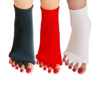 Yoga Sports GYM Five Toe Separator Socks Alignment Pain Health Massage Socks, Prevent Foot Cramps, One Pair, 3pairs(white/Red/Grey), One size