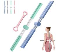 Yoga Stick Posture Correction Stick 80cm 2-in-1 Anti-Humpback Back Stick Made of Stainless Steel with Foam Grip Yoga Stick for Back, Shoulders & Neck, Fitness & Everyday Life (Green+Blue)