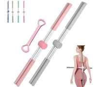 Yoga Stick Posture Correction Stick 80cm 2-in-1 Anti-Humpback Back Stick Made of Stainless Steel with Foam Grip Yoga Stick for Back, Shoulders & Neck, Fitness & Everyday Life (Pink+Gray)