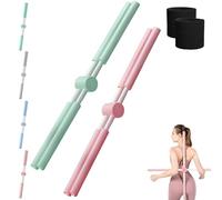 Yoga Stick, Posture Correction Yoga Sticks, Anti-Hunchback Fitness Training Cross Bar, Retractable Posture Corrector Rod for Bodybuilding Pilates Stretch Sculpt (Pink+Green)
