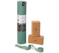 Yoga Studio Oeko-Tex Starter Cork Yoga Set, Yoga Mat, 2 x Cork Yoga Blocks and Yoga Strap for Home, Gym, Yoga Training (Sage Green)