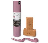 Yoga Studio Oeko-Tex Starter Cork Yoga Set, Yoga Mat, 2 x Cork Yoga Blocks and Yoga Strap for Home, Gym, Yoga Training (Dusty Pink)