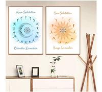 Yoga Sun Salutation & Moon Salutation Celestial Posters And Prints Yoga Studio Wall Art Decor Yoga Gift Art Canvas Painting Frameless