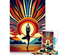 Yoga Sunset Pop Art 1000 Piece Jigsaws for Adults Mind Train Fun Precision Cut Smooth Edges Absorbing Activity for Quiet Nights (50x75cm)
