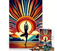 Yoga Sunset Pop Art Jigsaw Puzzle for Adults 1000 Pieces Memory Training Quiet Recreation Flawless Cut Holiday Treat (38x26cm)