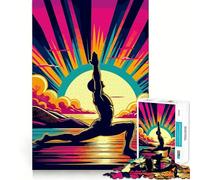 Yoga Sunset Pop Art Jigsaws 1000 Pieces for Adults Memory Boost Game Professional Grade Cutting Heartwarming Gathering Activity (38x52cm)