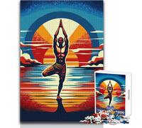 Yoga Sunset Pop Art Teenagers 1000 Pieces Puzzle Educational Reasoning Skill Game Ideal Thoughtful Gift for All Events Size 38x26cm