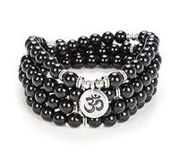 Yoga Symbol 8 mm Mala Beads Bracelet 108 Spiritual Necklace Meditation Accessories Jewellery for Women Men Gifts, 19 cm, Stone