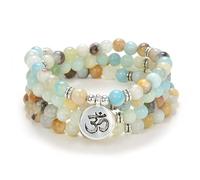 Yoga Symbol Charm 108 Mala Beads Meditation Bracelet or Necklace for Men or Women (Amazonite)