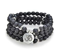 Yoga Symbol Charm 108 Mala Beads Meditation Bracelet or Necklace for Men or Women (Black Lava Stone)