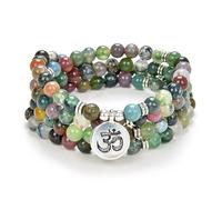 Yoga Symbol Charm 108 Mala Beads Meditation Bracelet or Necklace for Men or Women (Indian Agate)