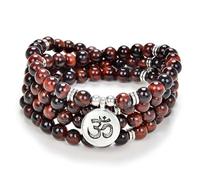Yoga Symbol Charm 108 Mala Beads Meditation Bracelet or Necklace for Men or Women (Red Tiger Eye)